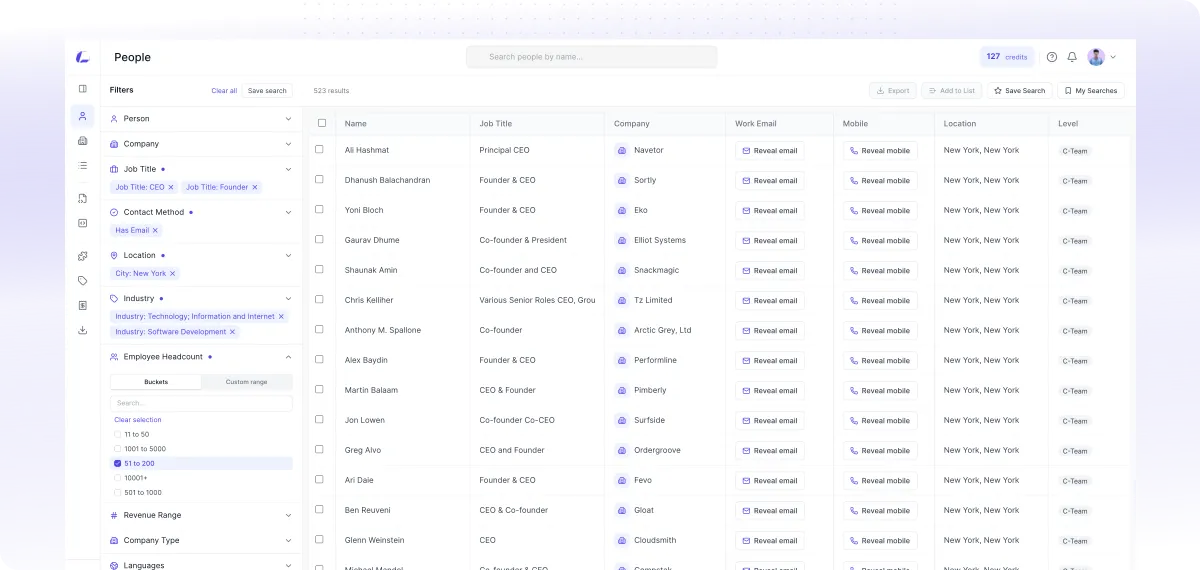 Leadvaro Company Prospecting Platform UI